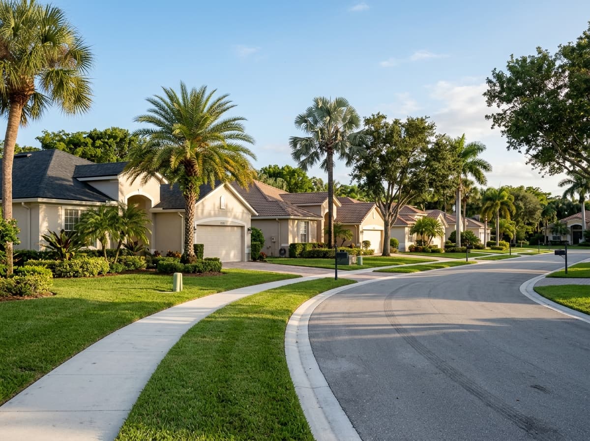 Residential streetscape in Cooper City, Florida